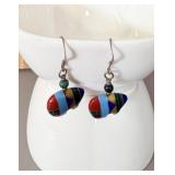Sterling Silver Zuni Fetish Bear Dangle Earrings >