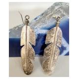 Sterling Silver Navajo Feather Dangle Earrings