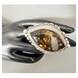 LARGE Sterling Silver B Piaso Jr Amber Ring