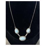 Sterling Silver Larimar 3 Stone Necklace 16'