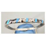 Sterling Silver Mexico Turquoise Inlay Bangle >