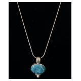 Sterling Silver Turquoise Necklace 24' .925 Chain>