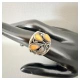 Sterling Silver Navajo Butterscotch Amber Open >