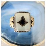 Sterling Silver Agate 2 Tone Ring sz 5.5