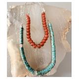 Sterling Silver Turquoise Bead 2 Strand Necklace>
