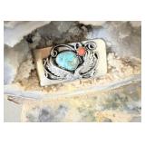 Vintage Turquoise & Coral Eagle Money Clip