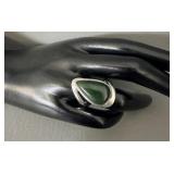 Sterling Silver Green Agate Teardrop Ring sz 8