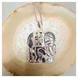 Sterling Silver Abalone Inlay Lucky Elephant 20' >