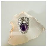 Sterling Silver Amethyst Saddle Ring sz 9 PZ >