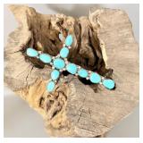Silver Tone Turquoise Cross Pendant