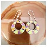 Sterling Silver Inlay Hoop Earrings signed M