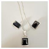 Sterling Silver Taxco Onyx Necklace & Earrings >