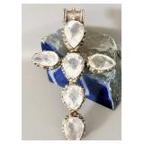 LARGE Sterling Silver Rhinestone Cross Pendant