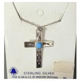 Sterling Silver Turquoise Cross Necklace