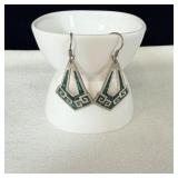 Sterling Silver Taxco Malachite Chip Inlay Dangle>