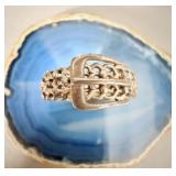 Sterling Silver Belt Buckle Ring sz 7 marked NV
