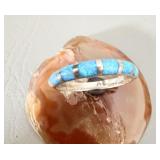 Sterling Silver Blue Opal Inlay Ring signed AB>