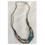 ?Silver Vintage 2 Strand Turquoise Necklace 24'