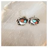 Vintage Sterling Silver Zuni Sunface Turquoise, >