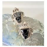 Vintage Sterling Silver Carved Onyx Aztec Warrior>