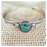 Sterling Silver Malachite Cuff Bracelet signed ASP
