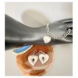 Sterling Silver Double Chain Link Heart Bracelet >