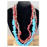 Vintage Sterling Silver 3 Strand Turquoise Coral >