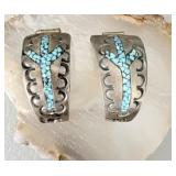 Old Pawn Sterling Silver Turquoise Chip Inlay >