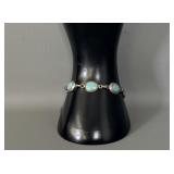 Vintage Sterling Silver Turquoise Link Bracelet >