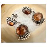 Navajo Sterling Silver Amber Stud Earrings