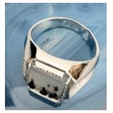 Mens Sterling Silver Moss Agate Ring sz 9