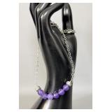 Sterling Silver Amethyst Bead Necklace 22'