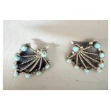 Old Pawn Sterling Silver & Turquoise Clip Earrings