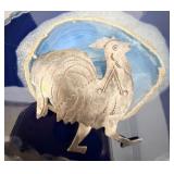 Silver Etched Rooster Brooch