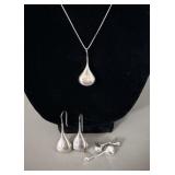 Sterling Silver Tear Drop Necklace & 2 Tear Drop >