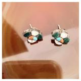 Sterling Silver Zuni Turquoise Coral Mother of >