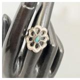 Sterling Silver Sand Cast Turquoise Daisy Ring sz6