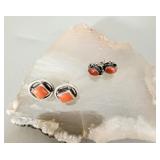 (2)pair Sterling Silver Coral Stud Earrings