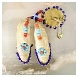 Hand Beaded Leather Native American Moccasins Pin