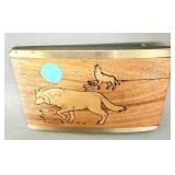 Vintage sky West brass and turquoise inlay wooden