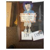 Vintage old lady in bunny slippers doll