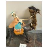 Vintage large straw stuffed leather camel w/ rider