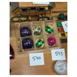 Box of 6 hand blown antique Christmas bulbs