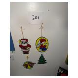 4 vintage stained glass leaded Christmas ornaments