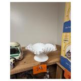 Vtg Fenton Milk Glass Ruffled Footed Bowl