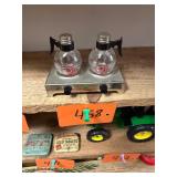 Vtg Toy Stove W/ Glass Coffee Pot S+P Shakers