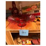 Vintage Cranberry Glass Ruffled Bowl