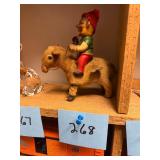Vintage Wind-Up Gnome Riding Donkey Toy Working