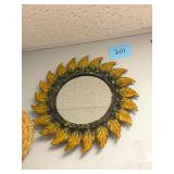 Vtg Sunburst Wall Mirror Leaf Motif
