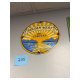 Vtg Porcelain 1949 Golden West Oil Company Sign